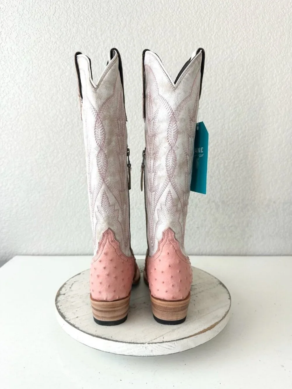 Lane SKYLIGHT Cowboy Boots Pink Ostrich Western Cowgirl Tall Snip Toe Womens 6.5 - Picture 3 of 12